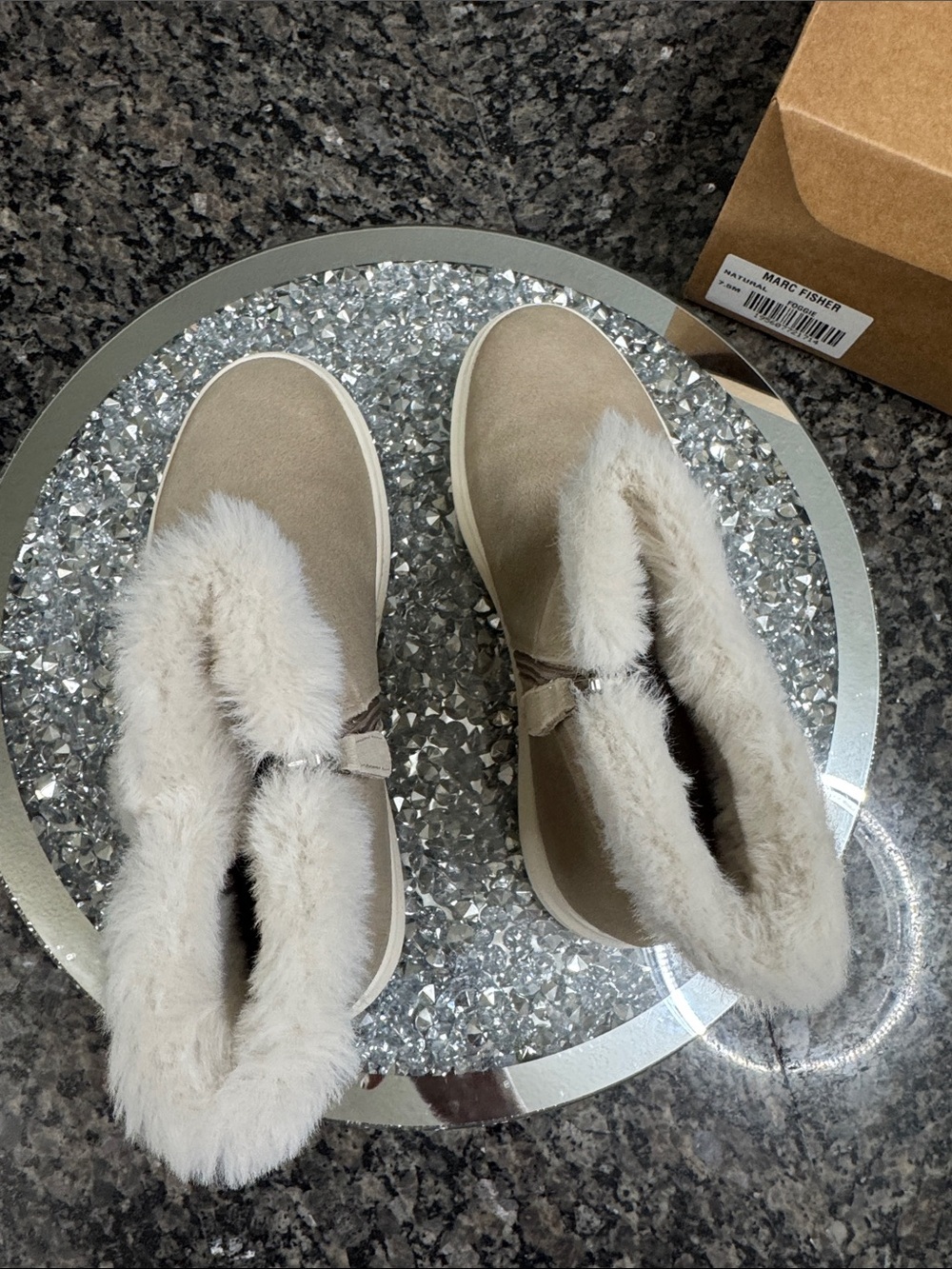 Marc Fisher Foggie Taupe Suede and faux fur Trim Ankle Boots NEW 7.5 - Picture 12 of 14